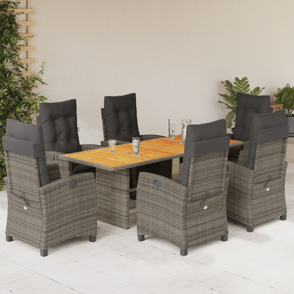Set da Pranzo da Giardino 7 pz con Cuscini in Polyrattan Grigio 3212710