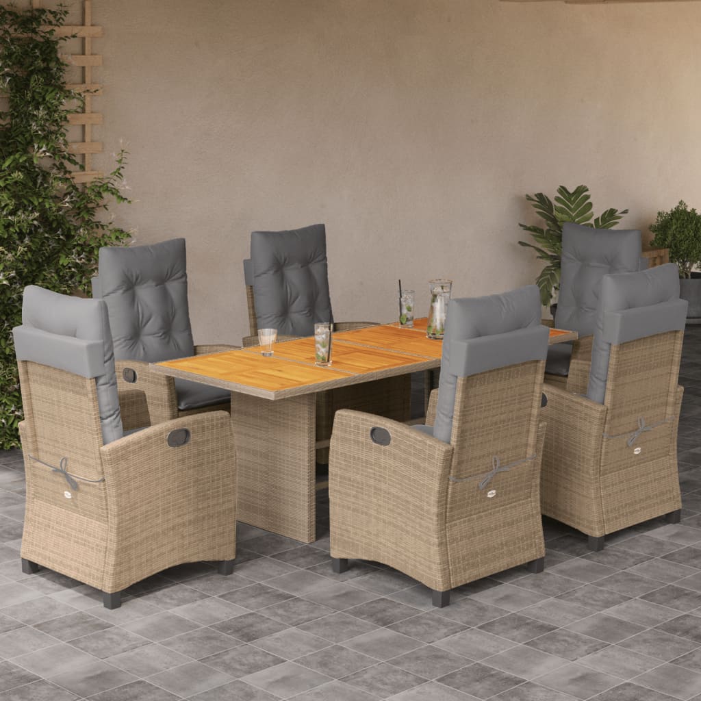 Set Pranzo da Giardino 7 pz con Cuscini Beige Misto Polyrattan 3212716