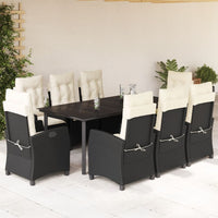 Set da Pranzo da Giardino 9 pz con Cuscini Nero in Polyrattan 3212740