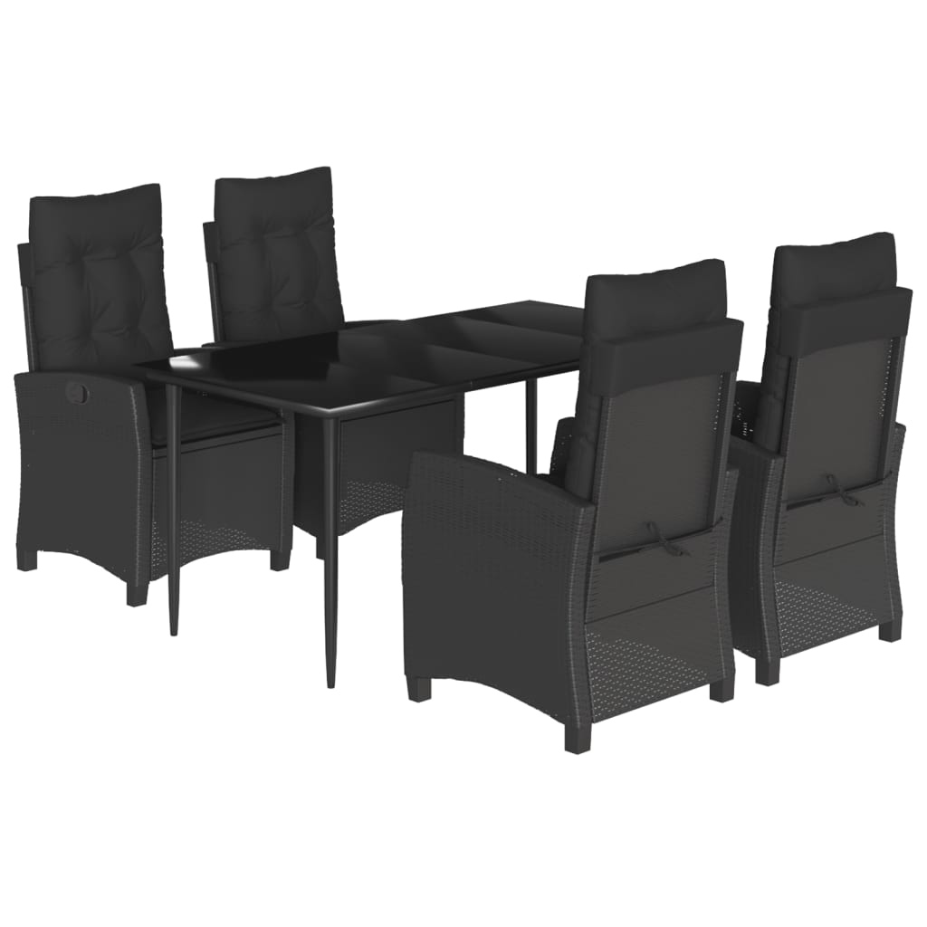 Set da Pranzo da Giardino 5 pz Nero con Cuscini in Polyrattan 3212746