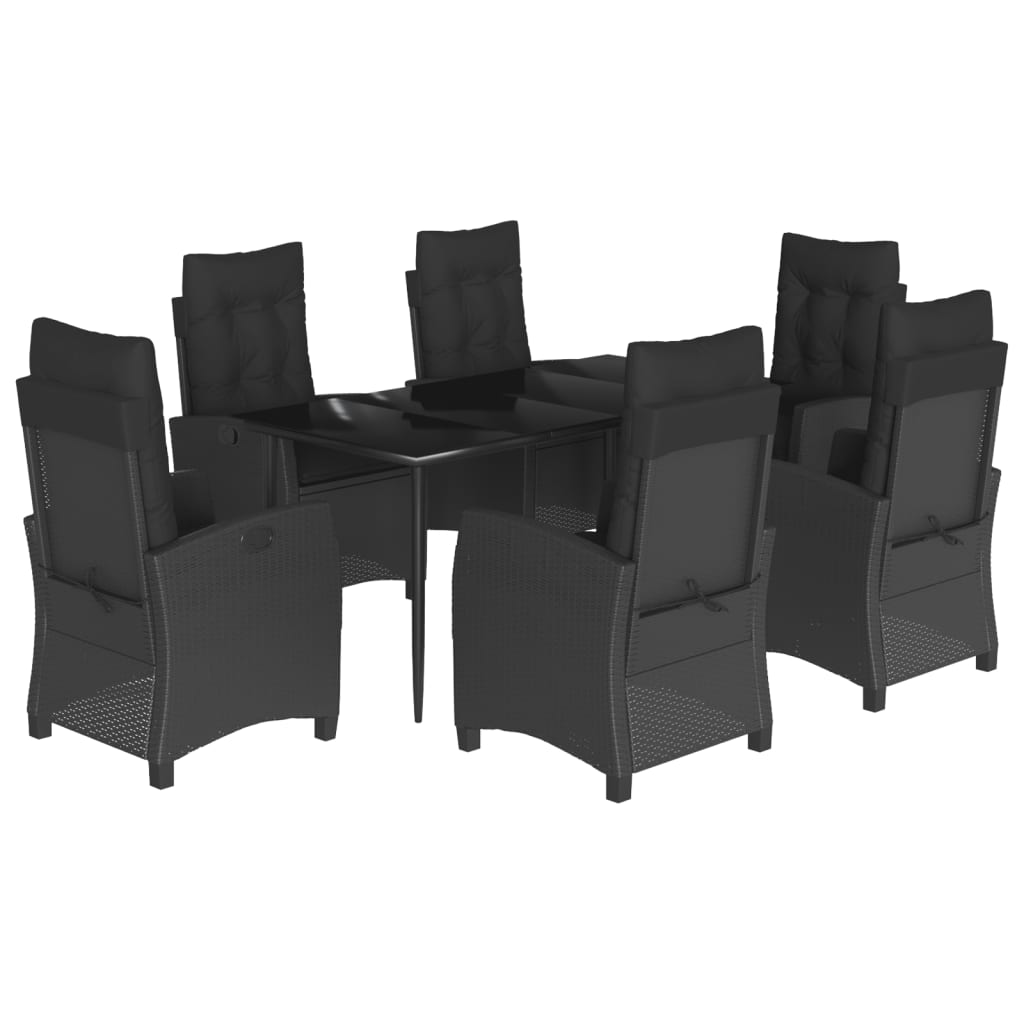 Set da Pranzo da Giardino 7 pz Nero con Cuscini in Polyrattan 3212747