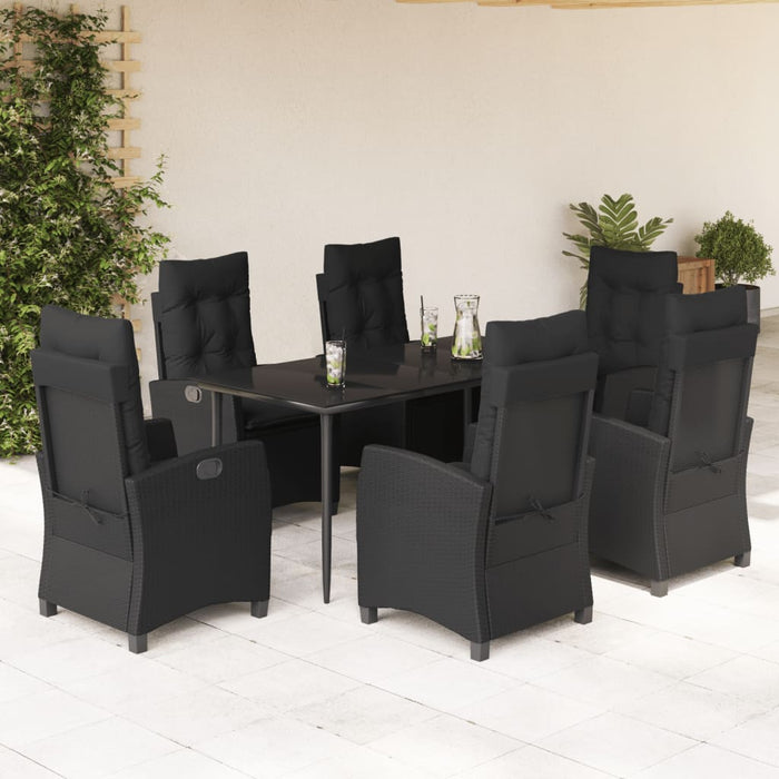 Set da Pranzo da Giardino 7 pz Nero con Cuscini in Polyrattan 3212747