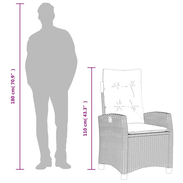 Set da Pranzo da Giardino 3 pz con Cuscini Nero in Polyrattan 3212752