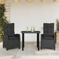 Set da Pranzo da Giardino 3 pz con Cuscini Nero in Polyrattan 3212752