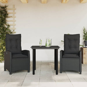 Set da Pranzo da Giardino 3 pz con Cuscini Nero in Polyrattan 3212752