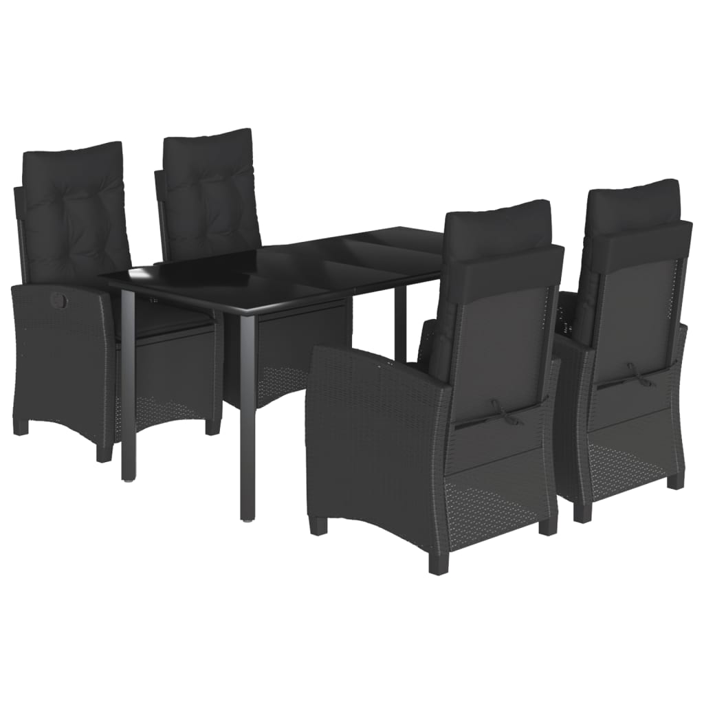Set da Pranzo da Giardino 5 pz Nero con Cuscini in Polyrattan 3212756