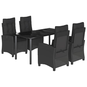 Set da Pranzo da Giardino 5 pz Nero con Cuscini in Polyrattan 3212756