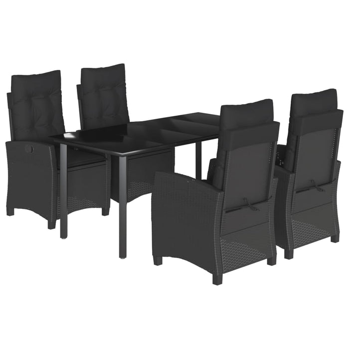Set da Pranzo da Giardino 5 pz Nero con Cuscini in Polyrattan 3212756