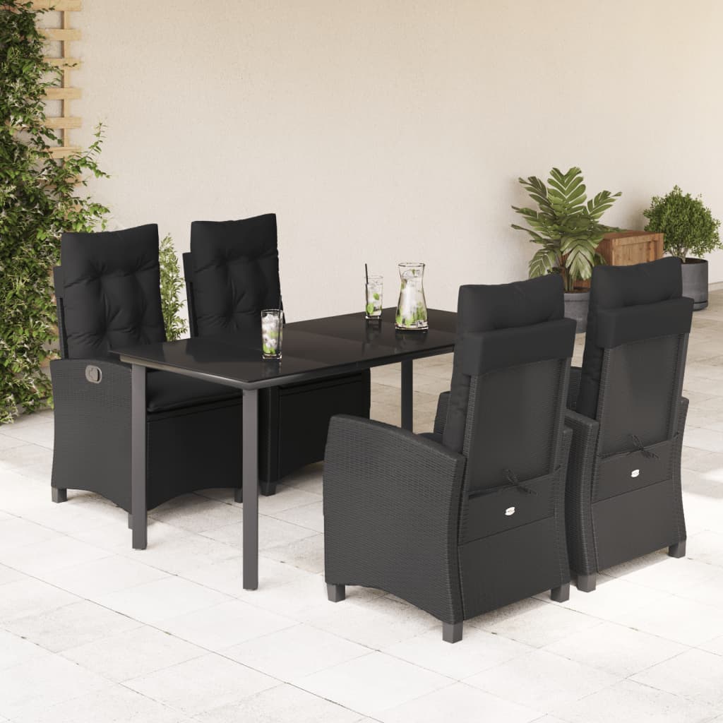 Set da Pranzo da Giardino 5 pz Nero con Cuscini in Polyrattan 3212756