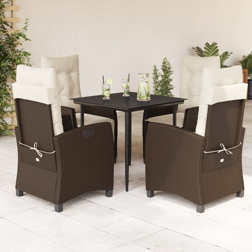 Set da Pranzo da Giardino 5pz con Cuscini in Polyrattan Marrone 3212764