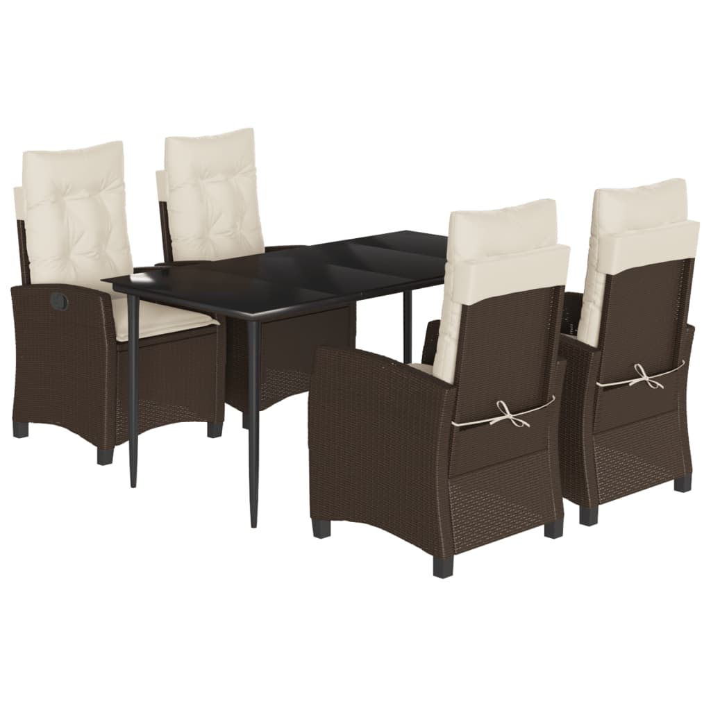 Set da Pranzo da Giardino 5pz con Cuscini in Polyrattan Marronecod mxl 111038
