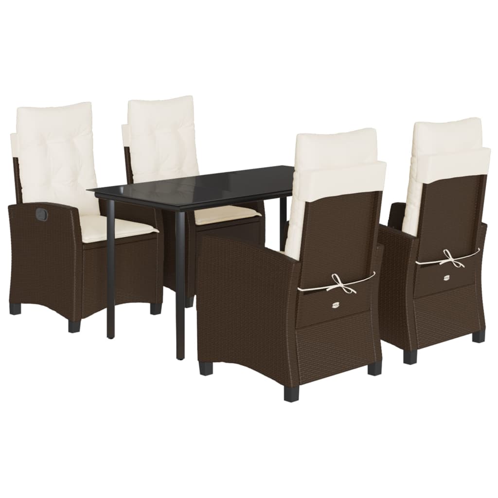 Set da Pranzo da Giardino 5pz con Cuscini in Polyrattan Marrone 3212775