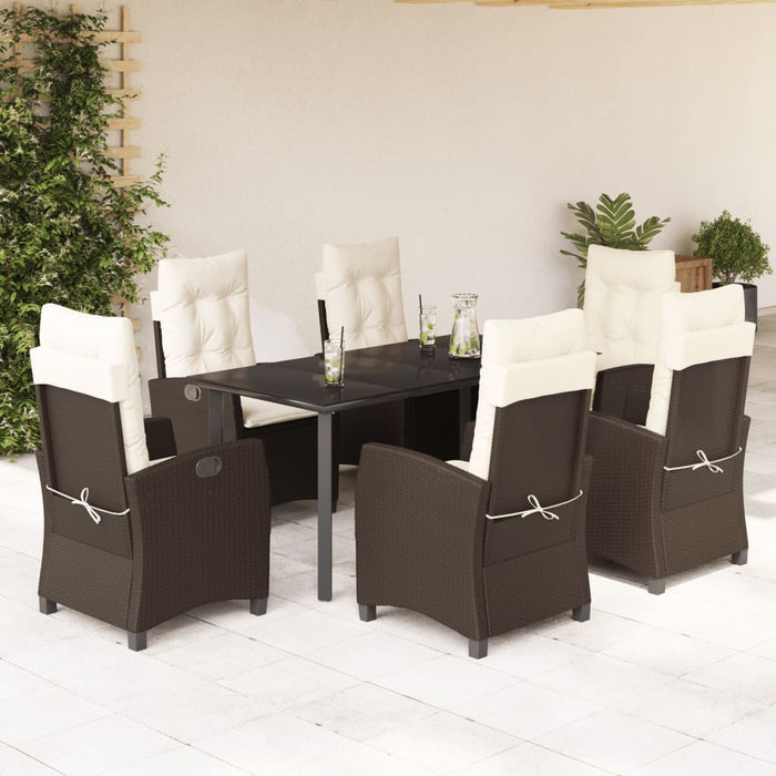 Set da Pranzo da Giardino 7pz con Cuscini in Polyrattan Marrone 3212777