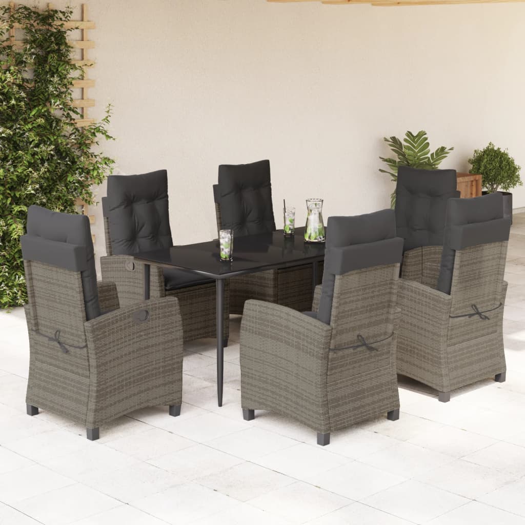 Set da Pranzo da Giardino 7 pz con Cuscini in Polyrattan Grigio 3212787