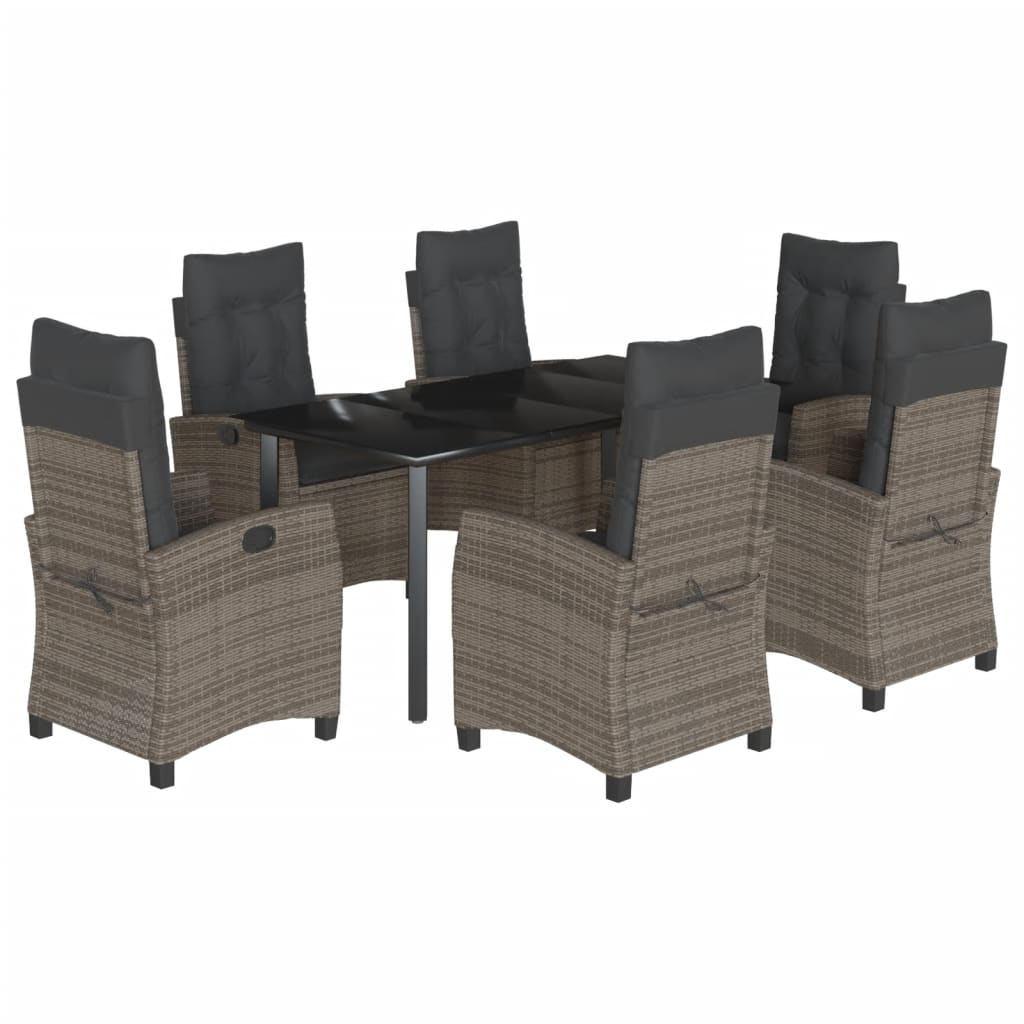 Set da Pranzo da Giardino 7 pz con Cuscini in Polyrattan Grigio 3212797