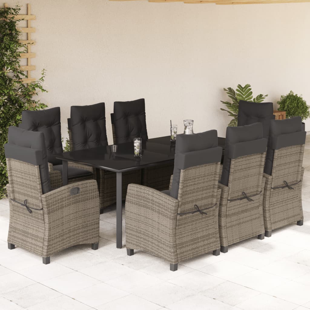 Set da Pranzo da Giardino 9 pz con Cuscini in Polyrattan Grigio 3212800