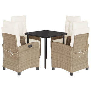 Set da Pranzo da Giardino 5 pz con Cuscini Beige in Polyrattan 3212814
