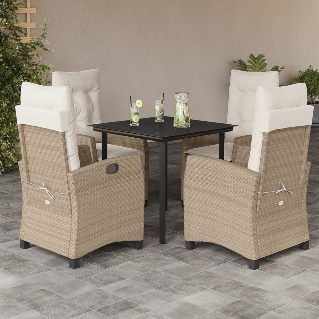 Set da Pranzo da Giardino 5 pz con Cuscini Beige in Polyrattan 3212814