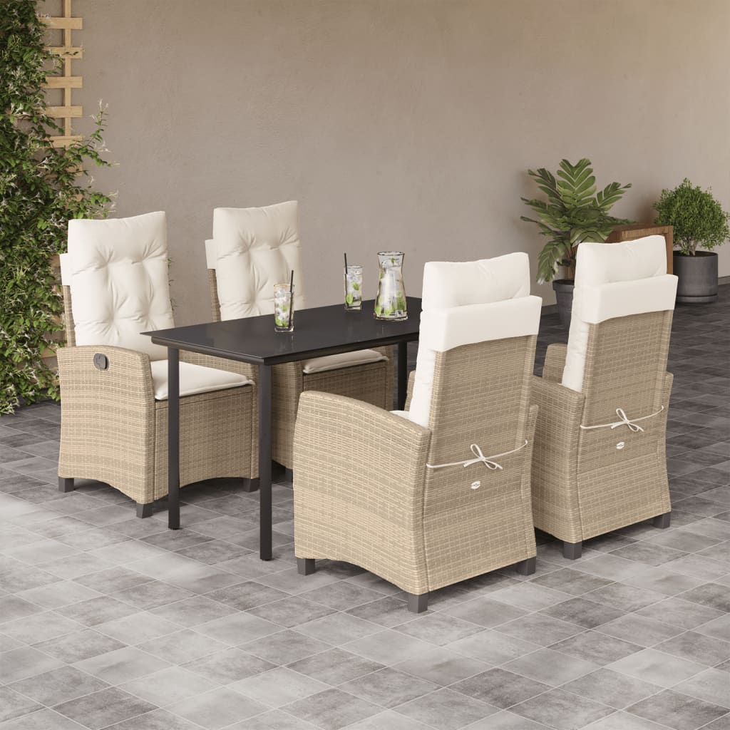 Set da Pranzo da Giardino 5 pz con Cuscini Beige in Polyrattan 3212815
