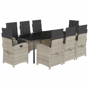 Set Pranzo da Giardino 9pz con Cuscini Grigio Chiaro Polyrattan 3212860