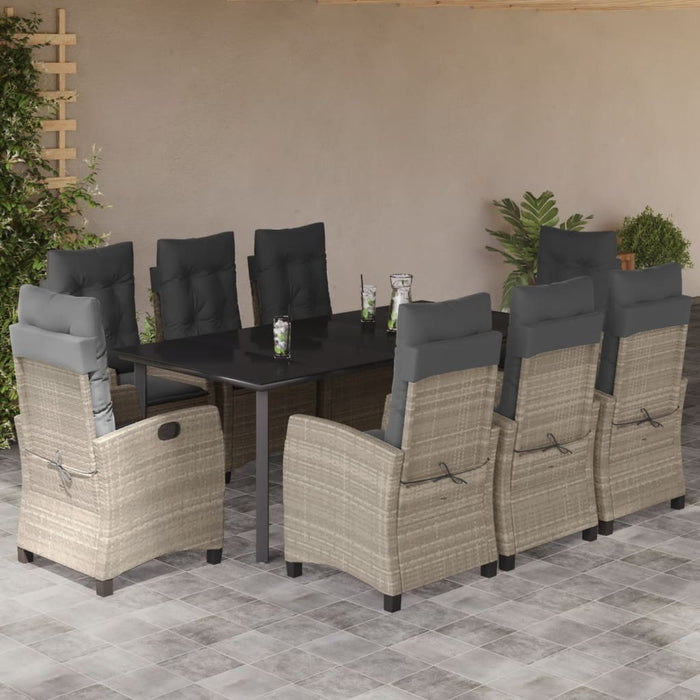 Set Pranzo da Giardino 9pz con Cuscini Grigio Chiaro Polyrattan 3212860