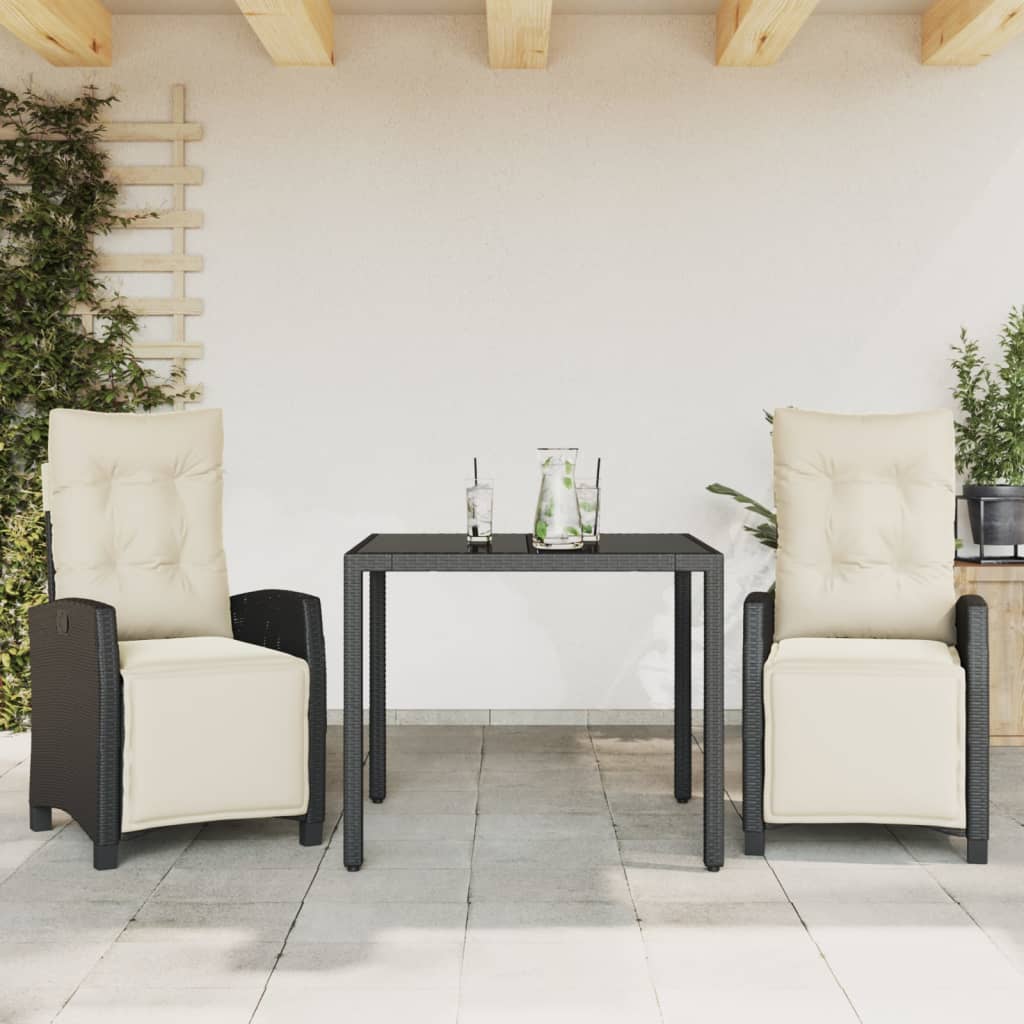 Set da Pranzo da Giardino 3 pz con Cuscini Nero in Polyrattan 3212882