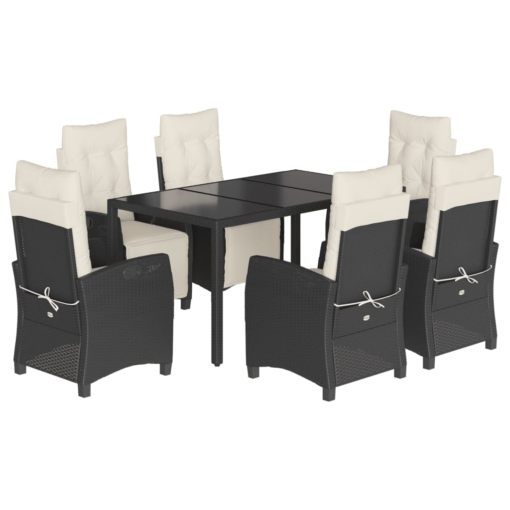 Set da Pranzo da Giardino 7 pz Nero con Cuscini in Polyrattan 3212885