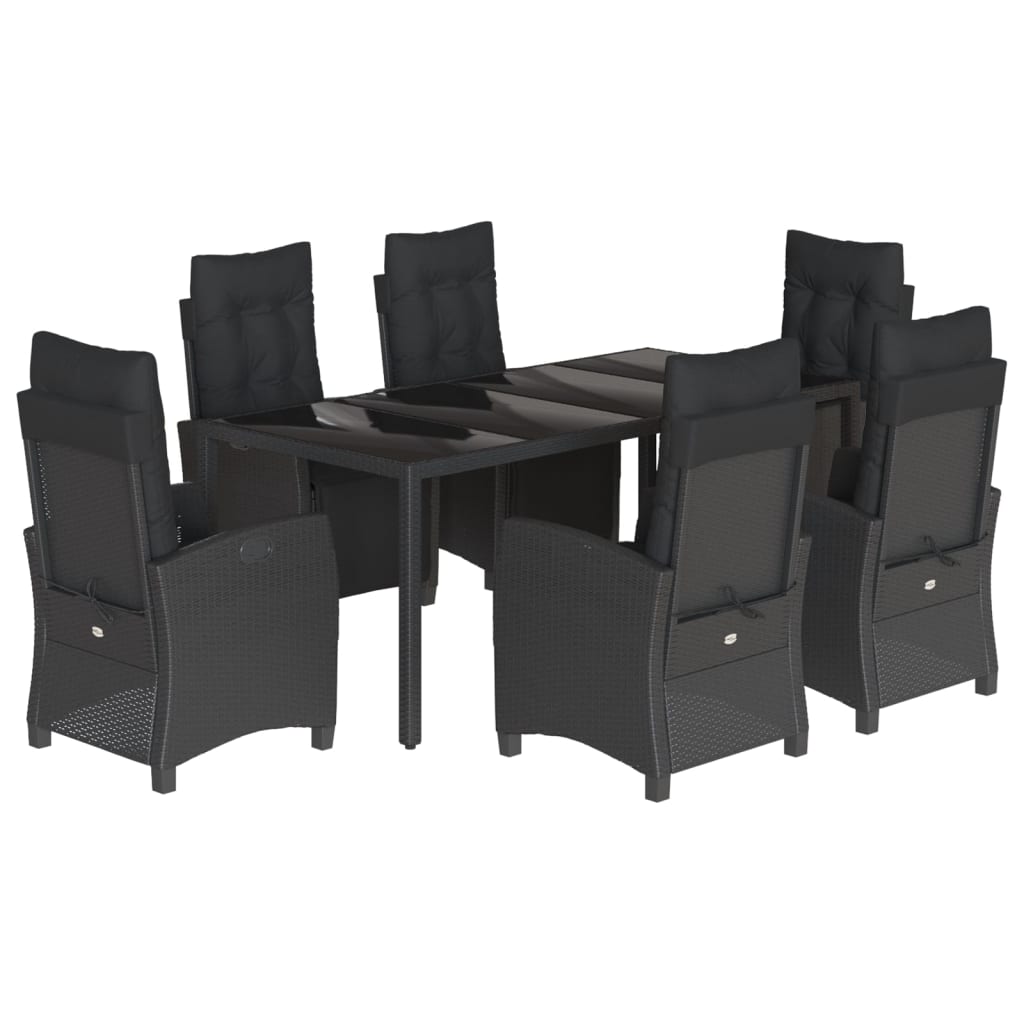 Set da Pranzo da Giardino 7 pz Nero con Cuscini in Polyrattan 3212892