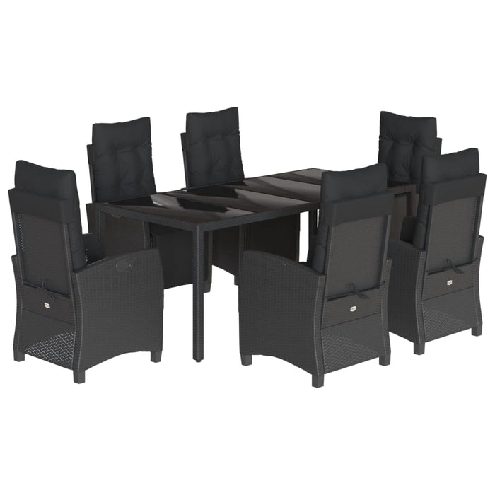 Set da Pranzo da Giardino 7 pz Nero con Cuscini in Polyrattan 3212892