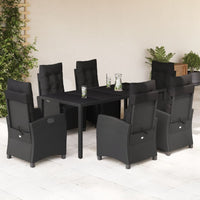Set da Pranzo da Giardino 7 pz Nero con Cuscini in Polyrattan 3212892