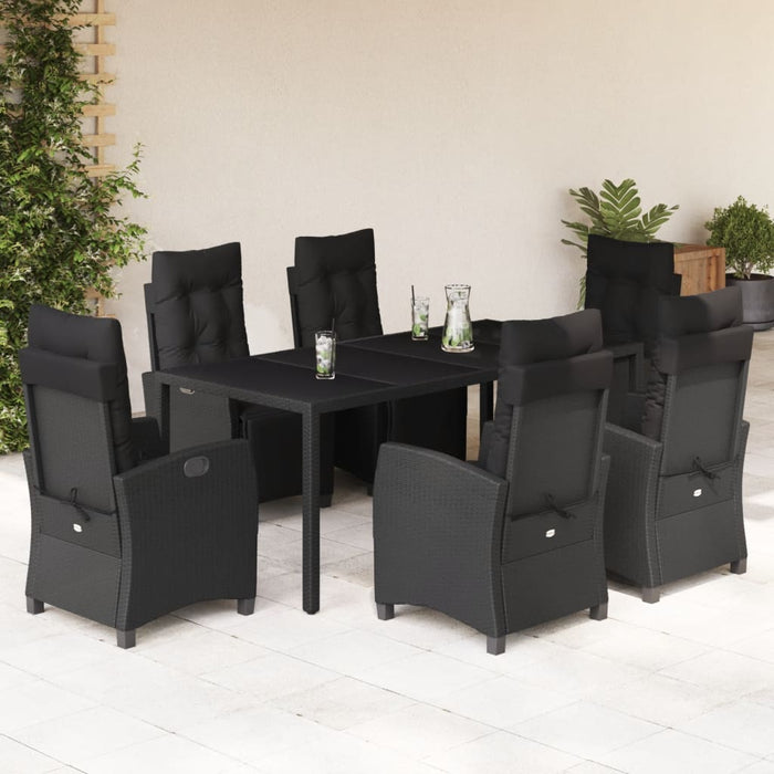 Set da Pranzo da Giardino 7 pz Nero con Cuscini in Polyrattan 3212892