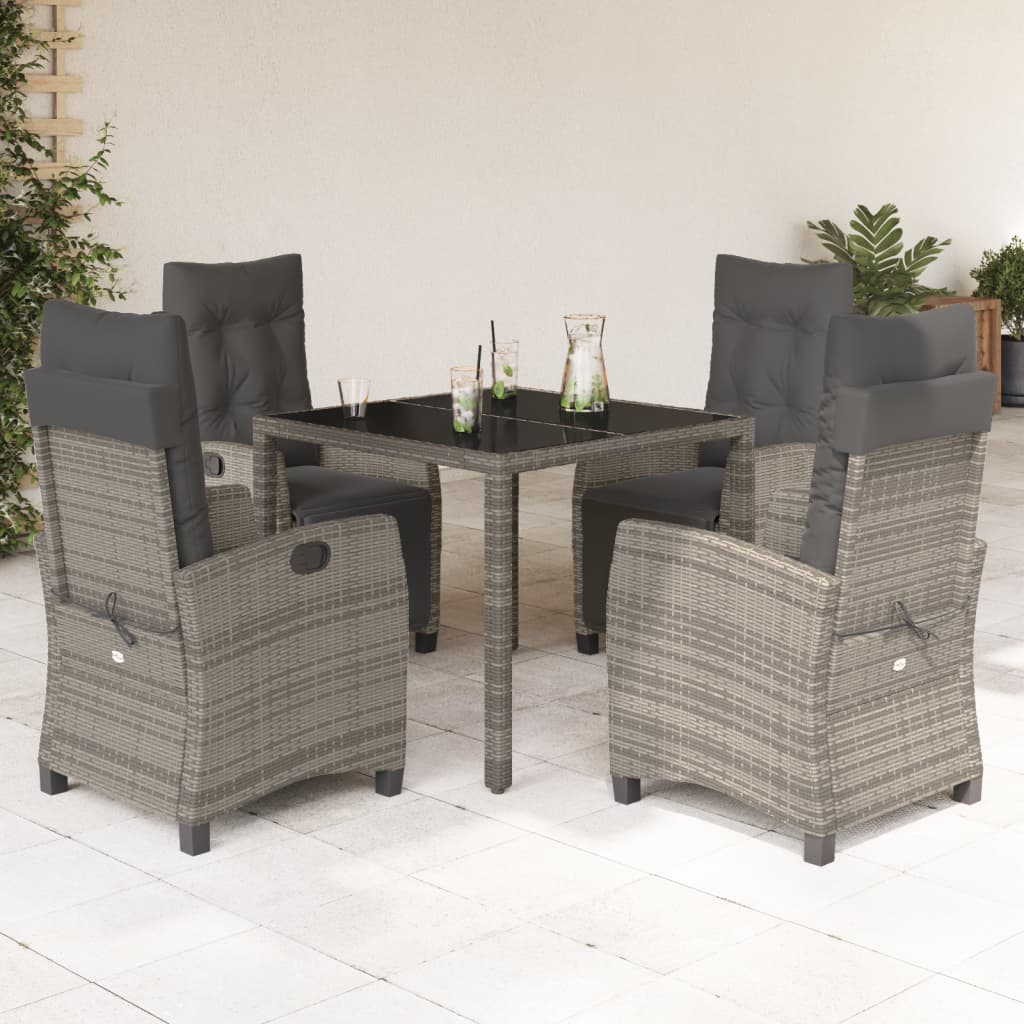 Set da Pranzo da Giardino 5 pz con Cuscini in Polyrattan Grigio 3212895