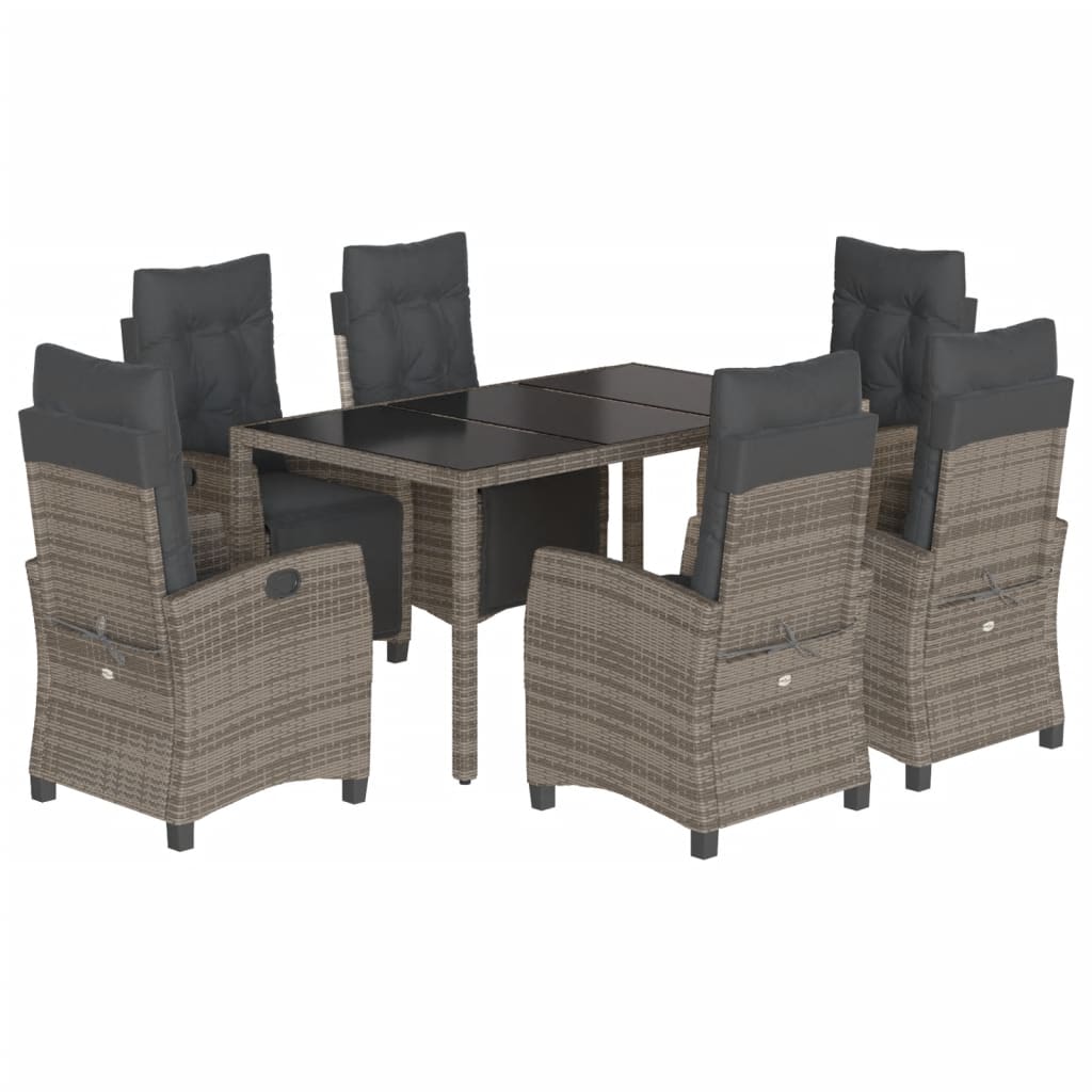Set da Pranzo da Giardino 7 pz con Cuscini in Polyrattan Grigiocod mxl 111004