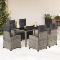 Set da Pranzo da Giardino 7 pz con Cuscini in Polyrattan Grigiocod mxl 111004