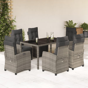Set da Pranzo da Giardino 7 pz con Cuscini in Polyrattan Grigiocod mxl 111004
