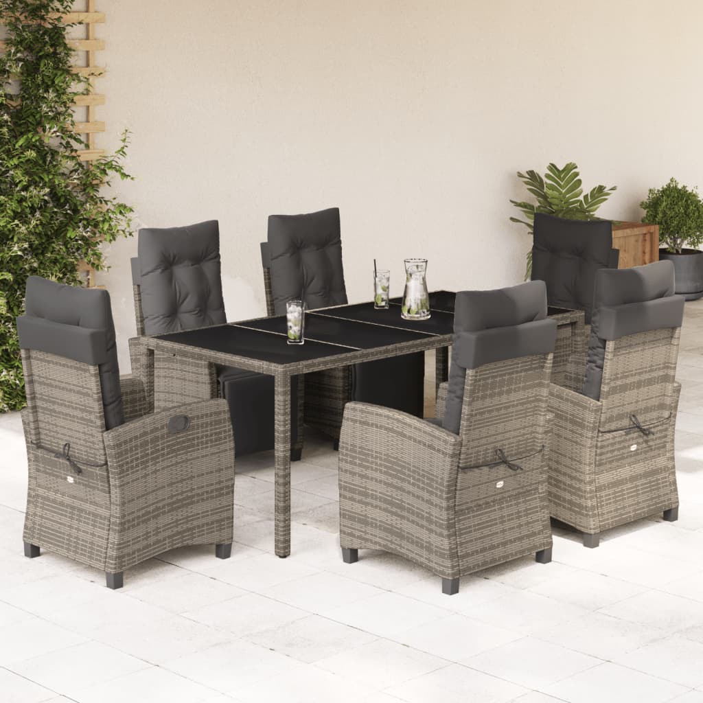 Set da Pranzo da Giardino 7 pz con Cuscini in Polyrattan Grigio 3212898