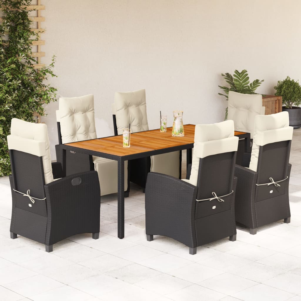 Set da Pranzo da Giardino 7 pz Nero con Cuscini in Polyrattan 3212904