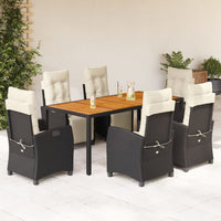 Set da Pranzo da Giardino 7 pz Nero con Cuscini in Polyrattan 3212904