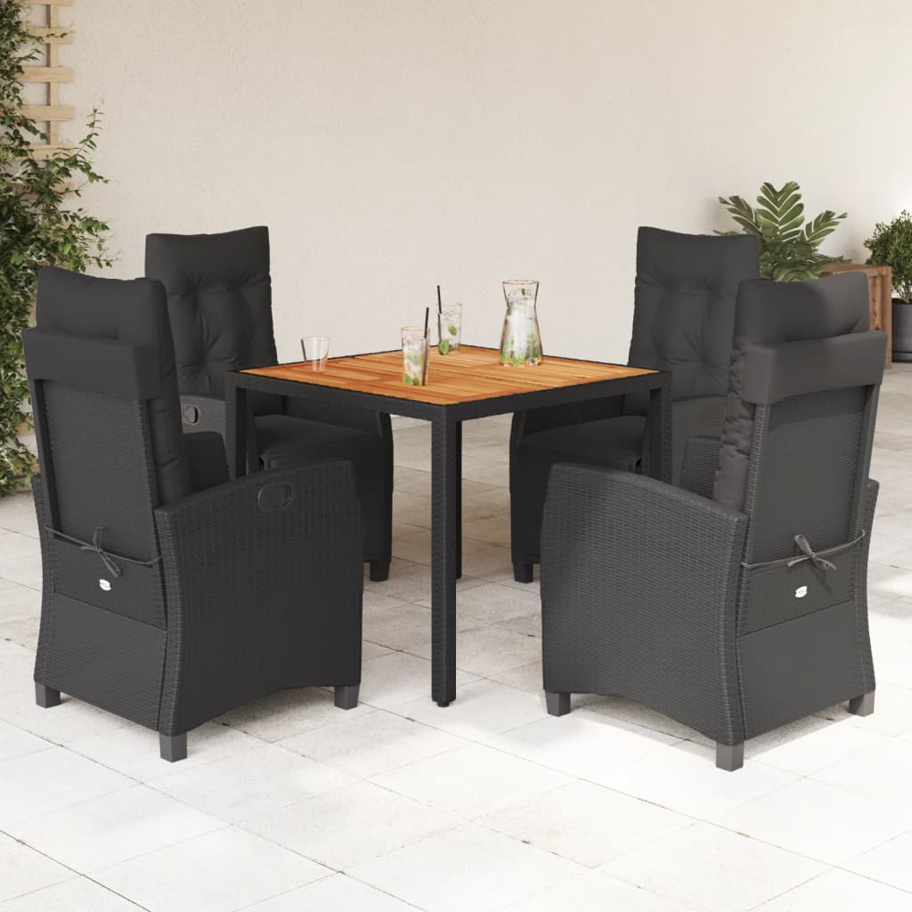 Set da Pranzo da Giardino 5 pz Nero con Cuscini in Polyrattancod mxl 88596