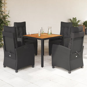 Set da Pranzo da Giardino 5 pz Nero con Cuscini in Polyrattancod mxl 88596