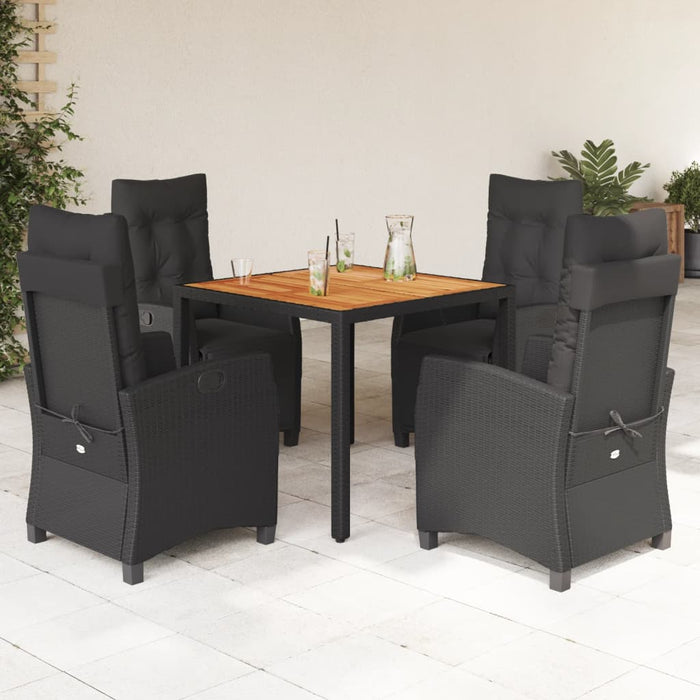 Set da Pranzo da Giardino 5 pz Nero con Cuscini in Polyrattancod mxl 88596