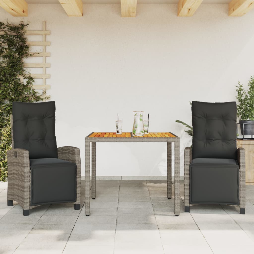 Set da Pranzo da Giardino 3 pz con Cuscini in Polyrattan Grigio 3212912