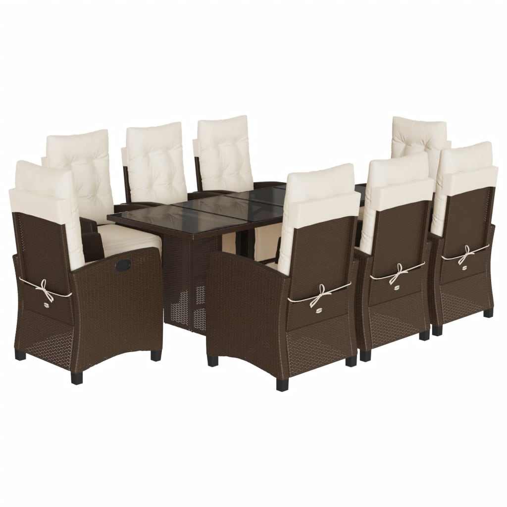 Set da Pranzo da Giardino 9pz con Cuscini Marrone in Polyrattan 3212923