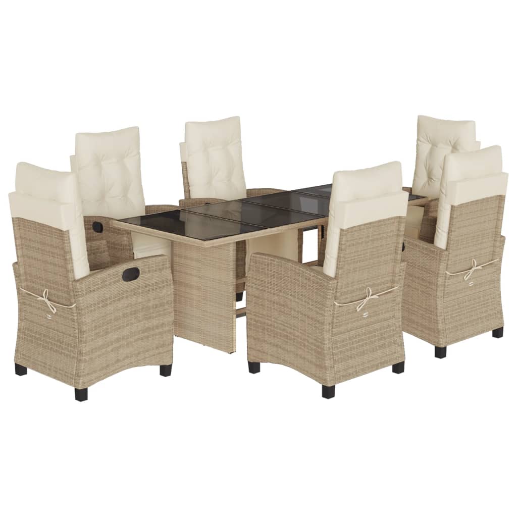 Set da Pranzo da Giardino 7 pz con Cuscini Beige in Polyrattan