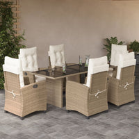 Set da Pranzo da Giardino 7 pz con Cuscini Beige in Polyrattan
