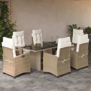 Set da Pranzo da Giardino 7 pz con Cuscini Beige in Polyrattan