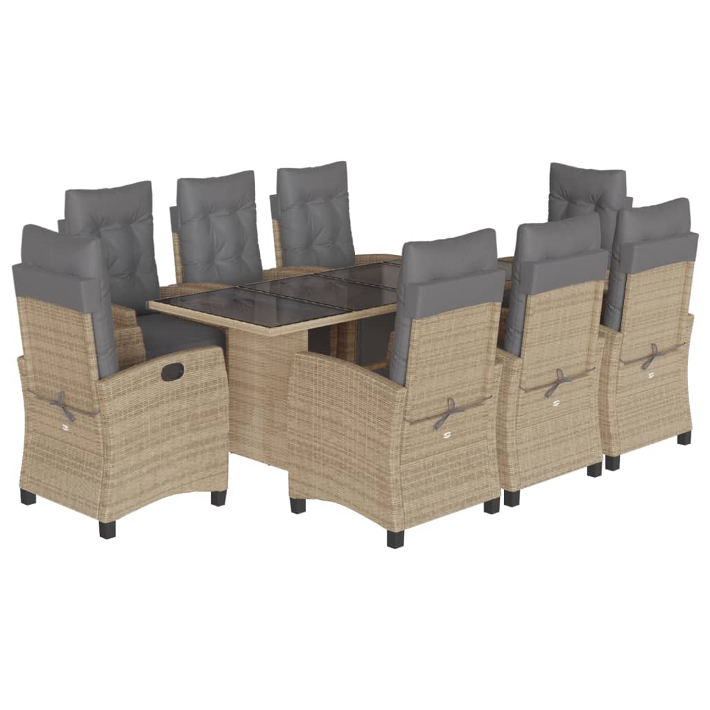 Set Pranzo da Giardino 9 pz con Cuscini Beige Misto Polyrattan 3212929