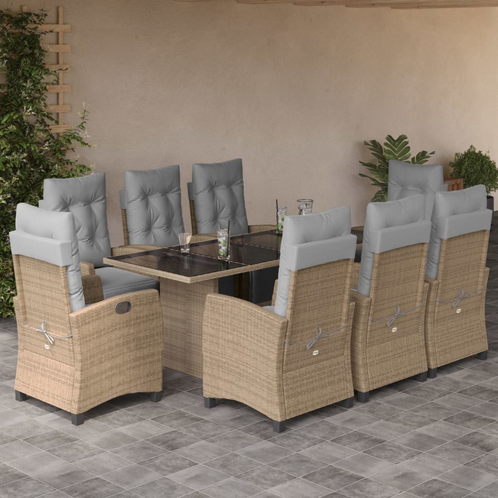 Set Pranzo da Giardino 9 pz con Cuscini Beige Misto Polyrattan 3212929