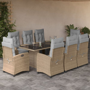 Set Pranzo da Giardino 9 pz con Cuscini Beige Misto Polyrattan 3212929
