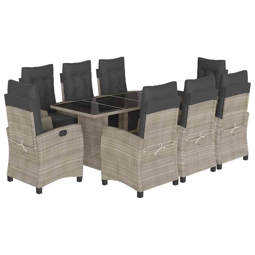Set Pranzo da Giardino 9pz con Cuscini Grigio Chiaro Polyrattan 3212931